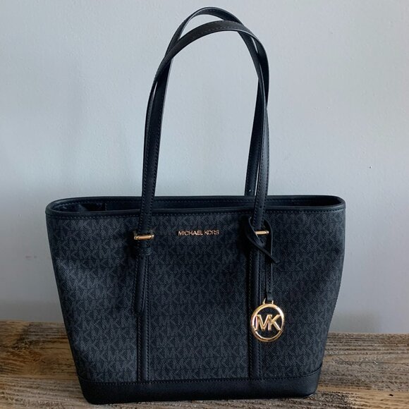 NWOT-Michael Kors Jet Set Travel Small Logo Top-Zip Tote Bag, Black - Picture 1 of 7